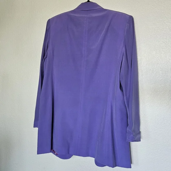 DIANE GILMAN PURPLE 100% SILK ONE BUTTON BLAZER FLORAL LINED - Picture 2 of 9